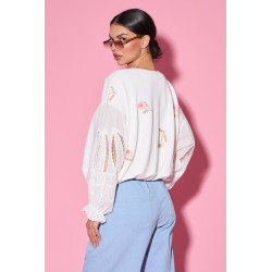 Bluza z haftowanymi kwiatami i ozdobnymi rękawami