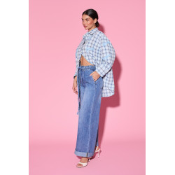 Jeansy wide leg z plecionym paskiem