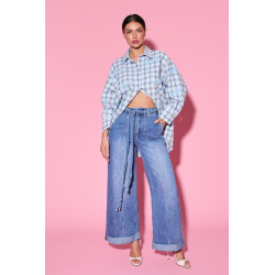 Jeansy wide leg z plecionym paskiem