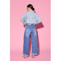 Jeansy wide leg z plecionym paskiem