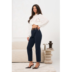 Eleganckie spodnie z wysokim stanem i paskiem | Hurtownia odzieży damskiej włoskiej