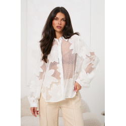 Koszula z transparentnej siateczki z haftem w kwiaty | Hurtownia italiamoda.pl