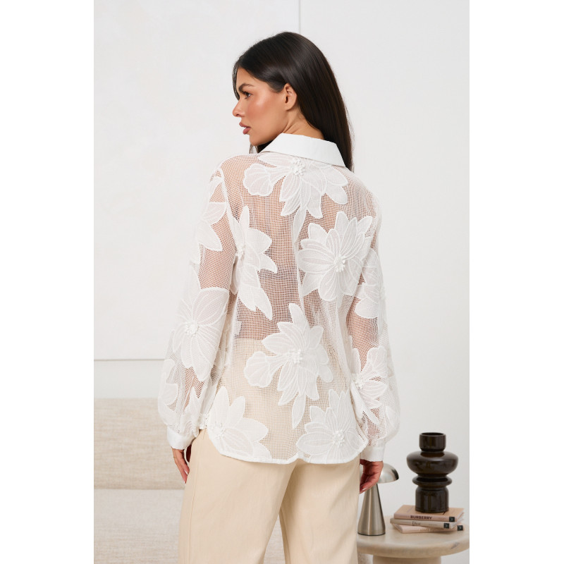 Koszula z transparentnej siateczki z haftem w kwiaty | Hurtownia italiamoda.pl