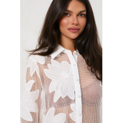 Koszula z transparentnej siateczki z haftem w kwiaty | Hurtownia italiamoda.pl