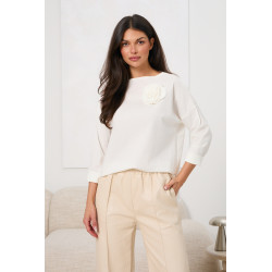 Bluzka z rękawem 3/4 i ozdobną różą