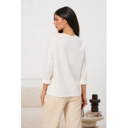 Bluzka z rękawem 3/4 i ozdobną różą | Sprzedaż hurtowa odzieży damskiej