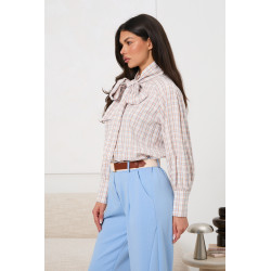 Koszula w kratę z wiązaniem przy szyi | Hurtownia odzieży na sztuki