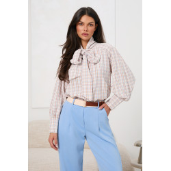 Koszula w kratę z wiązaniem przy szyi | Hurtownia odzieży na sztuki
