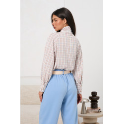 Koszula w kratę z wiązaniem przy szyi | Hurtownia odzieży na sztuki