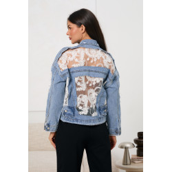 Kurtka jeansowa z transparentną koronką | Hurtownia odzieży damskiej online