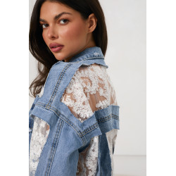 Kurtka jeansowa z transparentną koronką | Hurtownia odzieży damskiej online