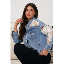 Kurtka jeansowa z transparentną koronką | Hurtownia odzieży damskiej online