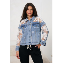 Kurtka jeansowa z transparentną koronką | Hurtownia odzieży damskiej online