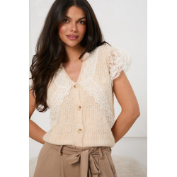 Sweter z koronkowymi falbanami i ażurowym splotem | Hurtownia odzieży damskiej