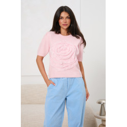 Sweter z aplikacją 3D w kształcie róży | Hurt odzieży włoskiej