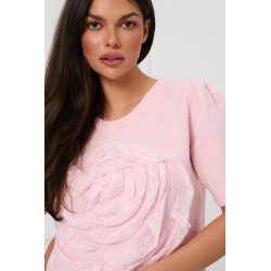 Sweter z aplikacją 3D w kształcie róży | Hurt odzieży włoskiej