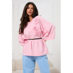 Bluza oversize z aplikacjami w kształcie róż i paskiem | Hurtownia online
