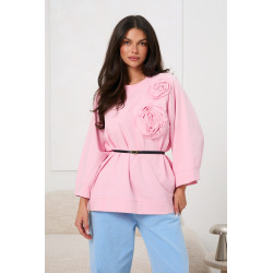 Bluza oversize z aplikacjami w kształcie róż i paskiem | Hurtownia online