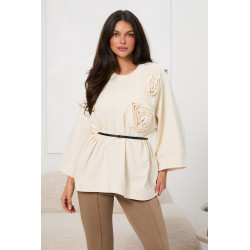 Bluza oversize z aplikacjami w kształcie róż i paskiem | Hurtownia online