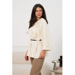 Bluza oversize z aplikacjami w kształcie róż i paskiem | Hurtownia online