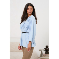 Bluza oversize z aplikacjami w kształcie róż i paskiem | Hurtownia online