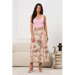 Spódnica midi w pastelowe kwiaty z szerokim paskiem | Hurt odzieży damskiej
