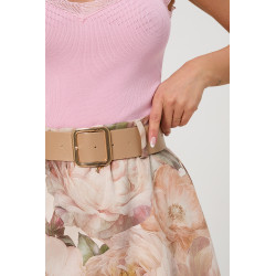Spódnica midi w pastelowe kwiaty z szerokim paskiem | Hurt odzieży damskiej