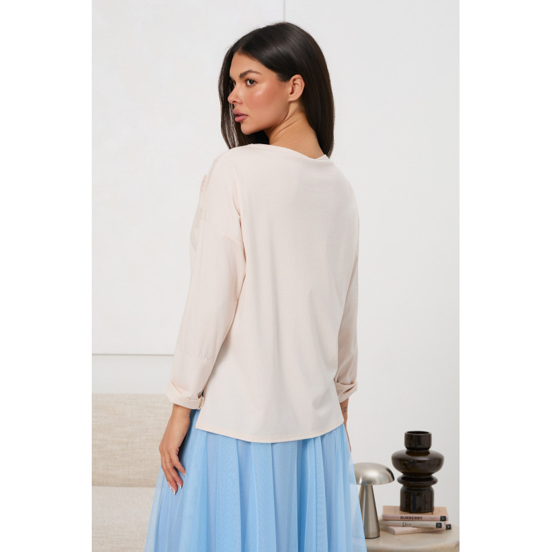 Bluzka z rękawem 3/4 i ozdobną różą