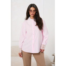 Koszula w paski z haftowanym kołnierzykiem i mankietami