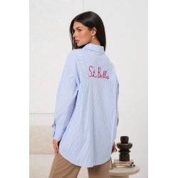 Koszula oversize w paski z haftem | Hurtownia odzieży damskiej z Włoch