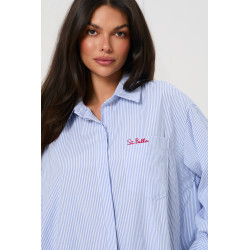Koszula oversize w paski z haftem | Hurtownia odzieży damskiej z Włoch