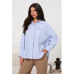 Koszula oversize w paski z haftem | Hurtownia odzieży damskiej z Włoch
