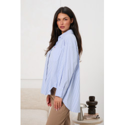 Koszula oversize w paski z haftem | Hurtownia odzieży damskiej z Włoch