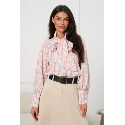 Koszula w kratę z wiązaniem przy szyi | Hurtownia odzieży na sztuki