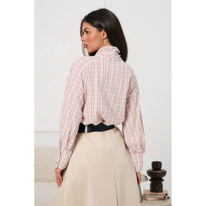 Koszula w kratę z wiązaniem przy szyi | Hurtownia odzieży na sztuki