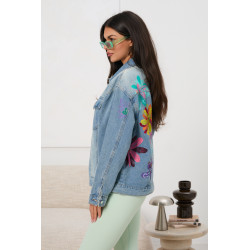 Kurtka jeansowa z malowanymi kwiatami na plecach | Hurtownia odzieży damskiej online