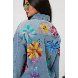 Kurtka jeansowa z malowanymi kwiatami na plecach | Hurtownia odzieży damskiej online