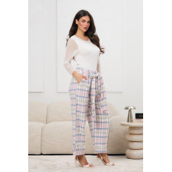 Spodnie w pastelową kratę z wiązaniem | Hurtownia odzieży damskiej online