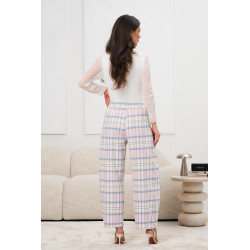 Spodnie w pastelową kratę z wiązaniem | Hurtownia odzieży damskiej online