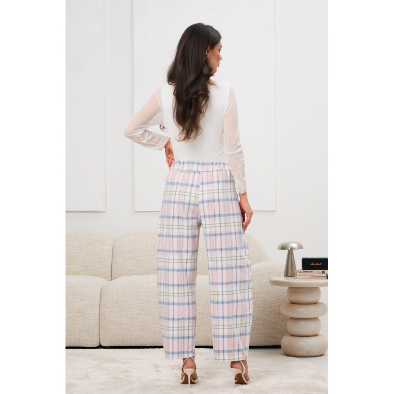 Spodnie w pastelową kratę z wiązaniem | Hurtownia odzieży damskiej online