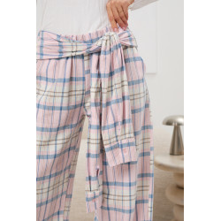 Spodnie w pastelową kratę z wiązaniem | Hurtownia odzieży damskiej online