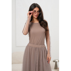 Komplet z tiulową spódnicą midi i bluzką z lampasami | Odzież damska hurt