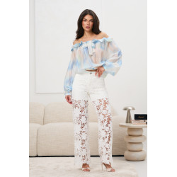 Spodnie z kwiatowej koronki z transparentnymi nogawkami | Tania odzież damska w hurcie