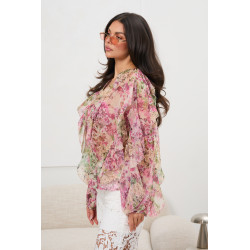 Bluzka szyfonowa w kwiaty z falbanami | Hurtownia odzieży z Włoch