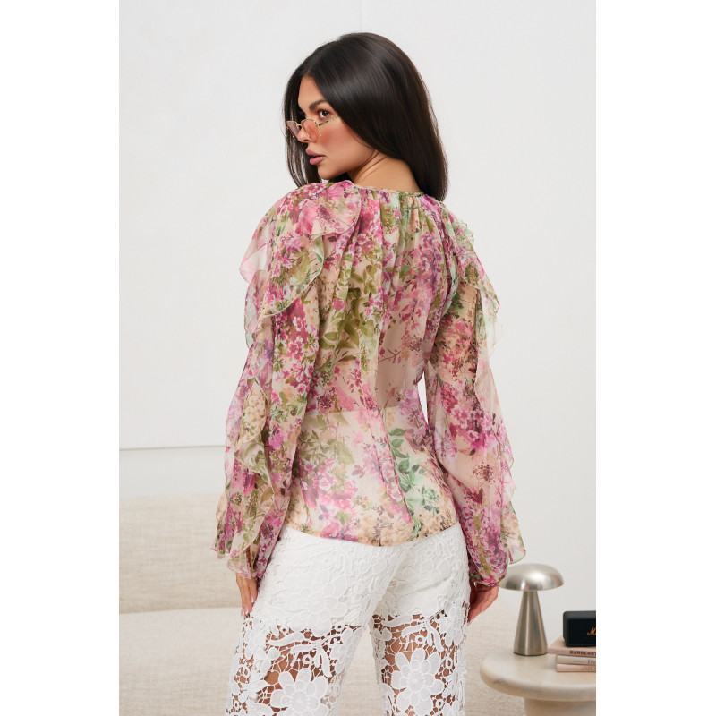 Bluzka szyfonowa w kwiaty z falbanami | Hurtownia odzieży z Włoch