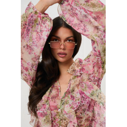 Bluzka szyfonowa w kwiaty z falbanami | Hurtownia odzieży z Włoch