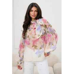 Bluzka szyfonowa w kwiaty z wiązaniem pod szyją | Hurtownia odzieży dla butików i sklepów