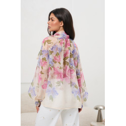 Bluzka szyfonowa w kwiaty z wiązaniem pod szyją | Hurtownia odzieży dla butików i sklepów