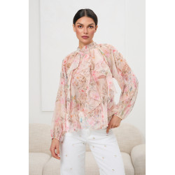 Bluzka w pastelowe kwiaty z falbanami | Modna odzież damska hurt