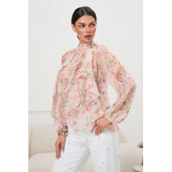 Bluzka w pastelowe kwiaty z falbanami | Modna odzież damska hurt